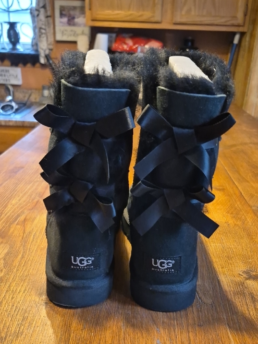 UGG Black Bow-Back Shearling Mid-Calf Boots